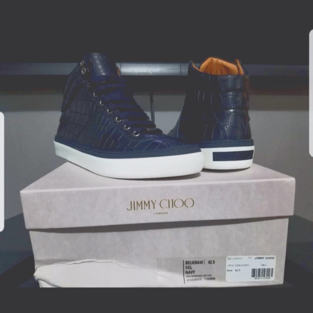 Jimmy Choo Dark Blue Croc-Embossed Sneakers